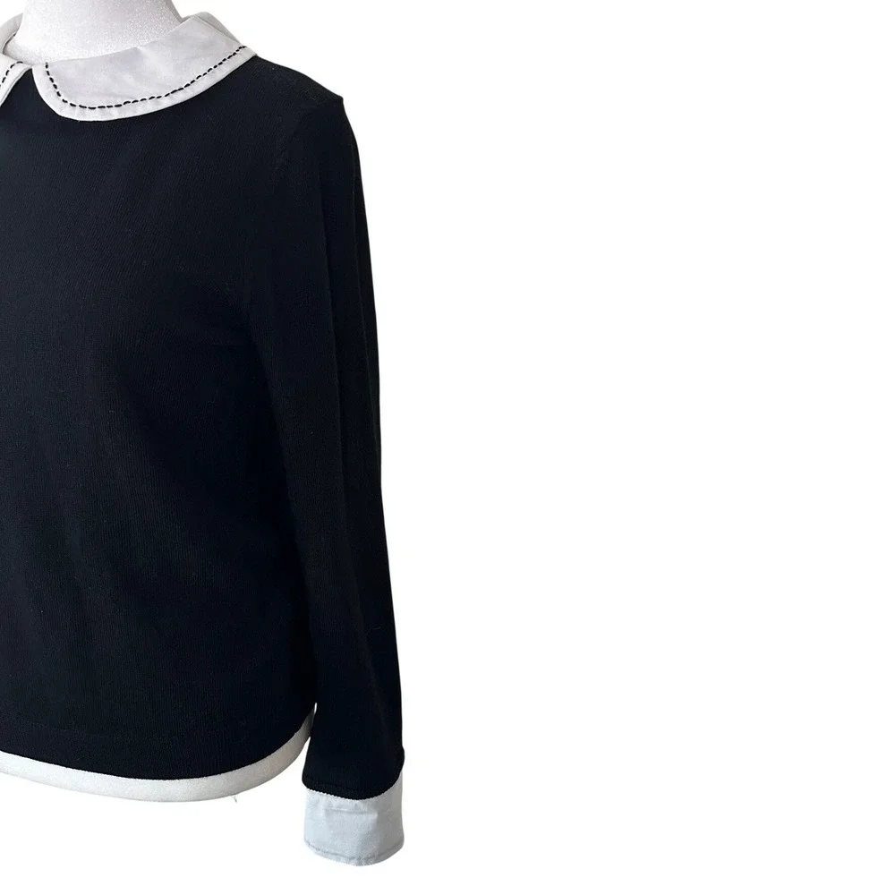 Alice + Olivia Size Medium Black‎ Wool Porla Sweater Contrast Cuffs Collar